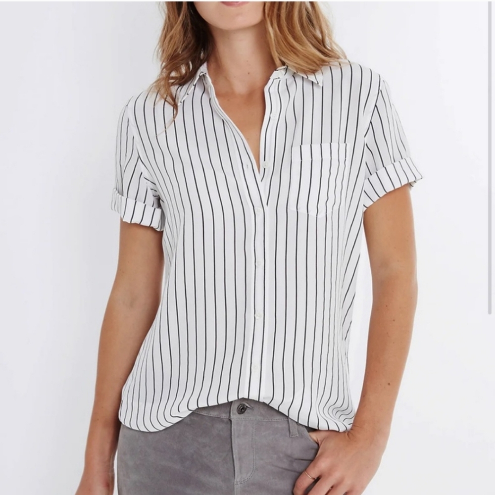 AG Adriano Goldschmied | Silk Black and White Striped Blouse